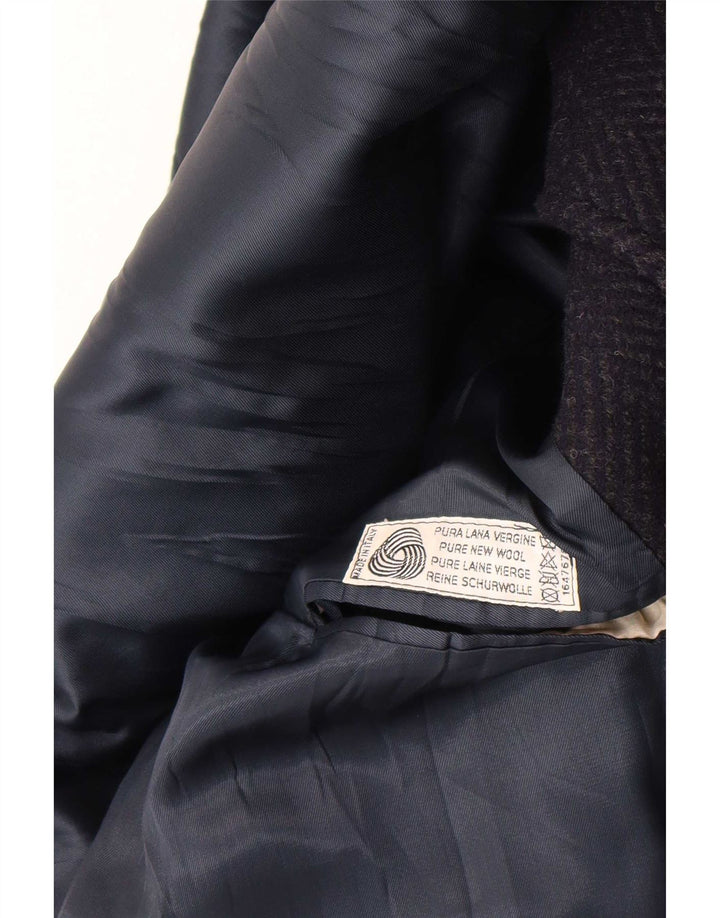 Płaszcz męski w stylu vintage IT 52 XL Granatowa, dziewicza wełna w jodełkę