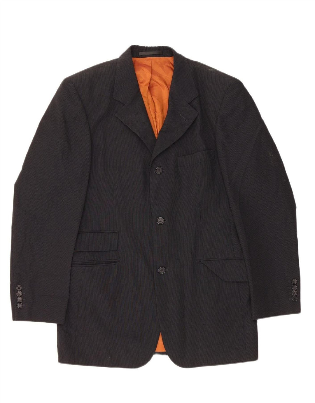 HUGO BOSS Mens 3 Button Blazer Jacket IT 48 Medium Navy Blue Pinstripe