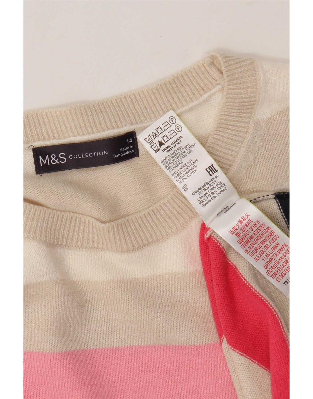 Marks & Spencer Damski sweter z dekoltem w łódkę, UK 14, duży, wielokolorowy