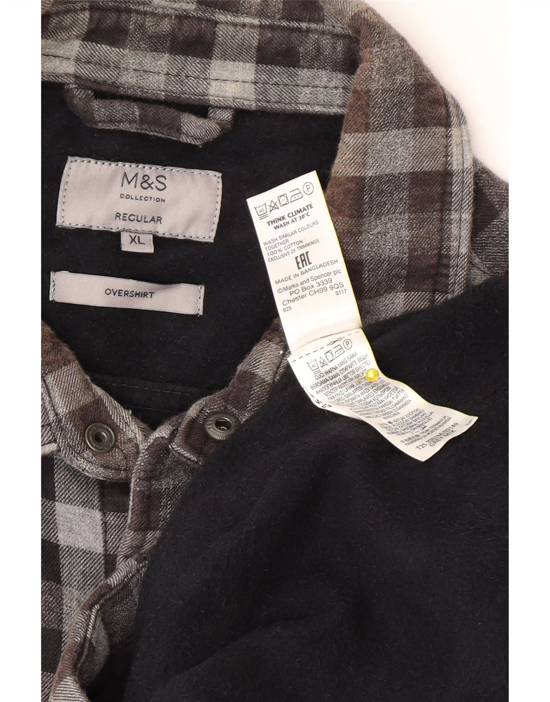 Marks & Spencer Męska koszula wierzchnia o regularnym kroju, flanelowa XL, szara kratka