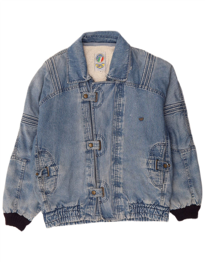 POP 84 Męska kurtka jeansowa typu Sherpa w stylu vintage, o luźnym kroju, UK 38, średnia niebieska bawełna