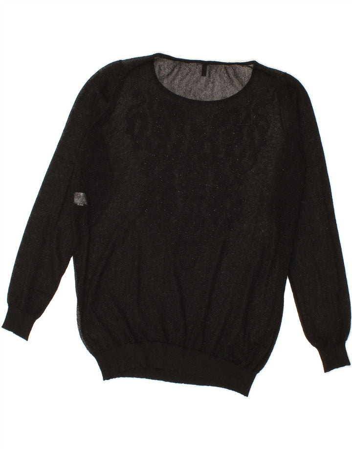 BENETTON Womens See Through Boat Neck Jumper Sweater UK 12 Medium Black Vintage Benetton and Second-Hand Benetton from Messina Hembry 