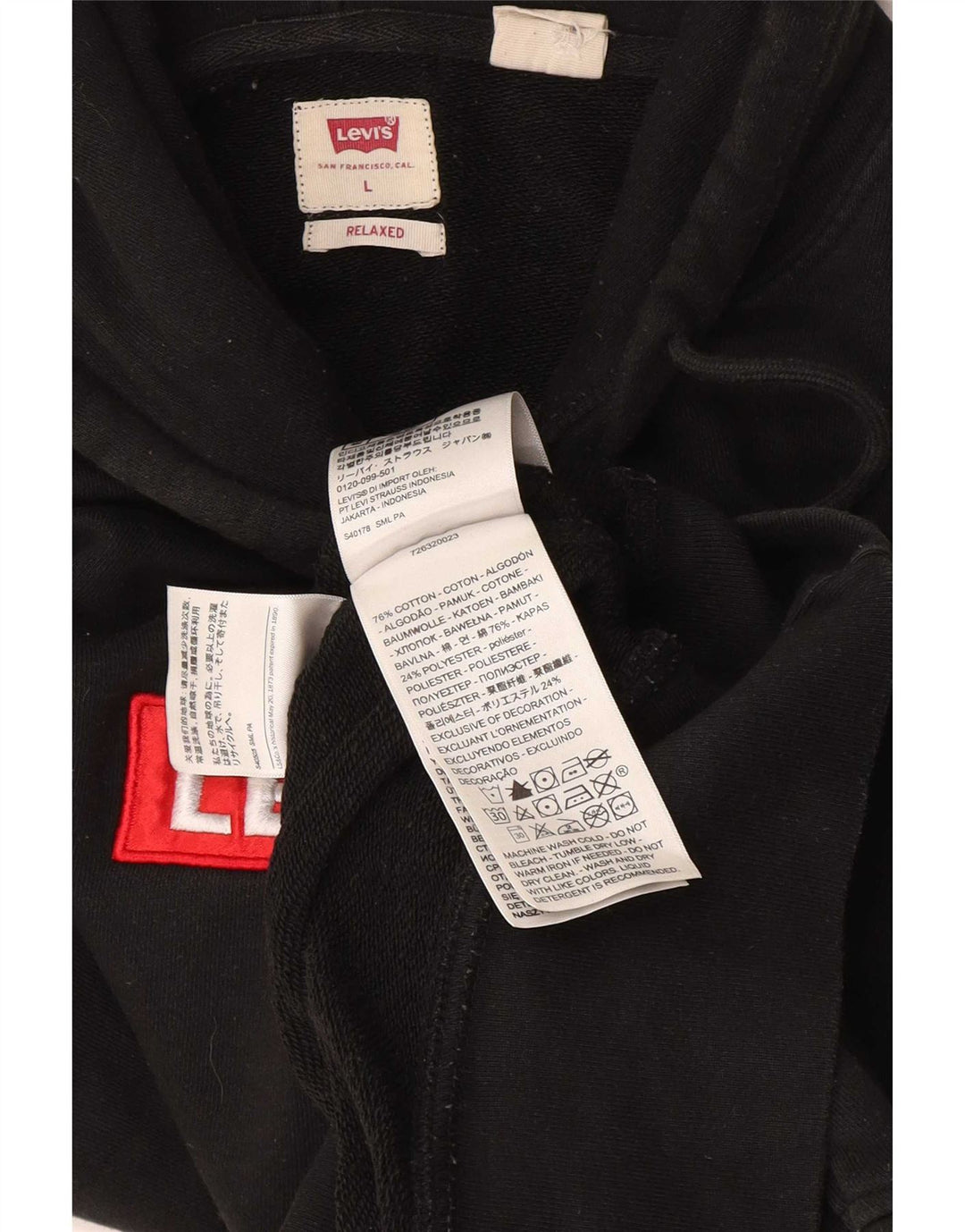 Męski sweter z kapturem i grafiką Levi's, duży, czarny, bawełniany