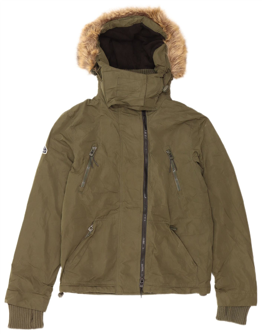 SUPERDRY Męska kurtka wiatrówka z kapturem UK 36, mała, khaki, poliester