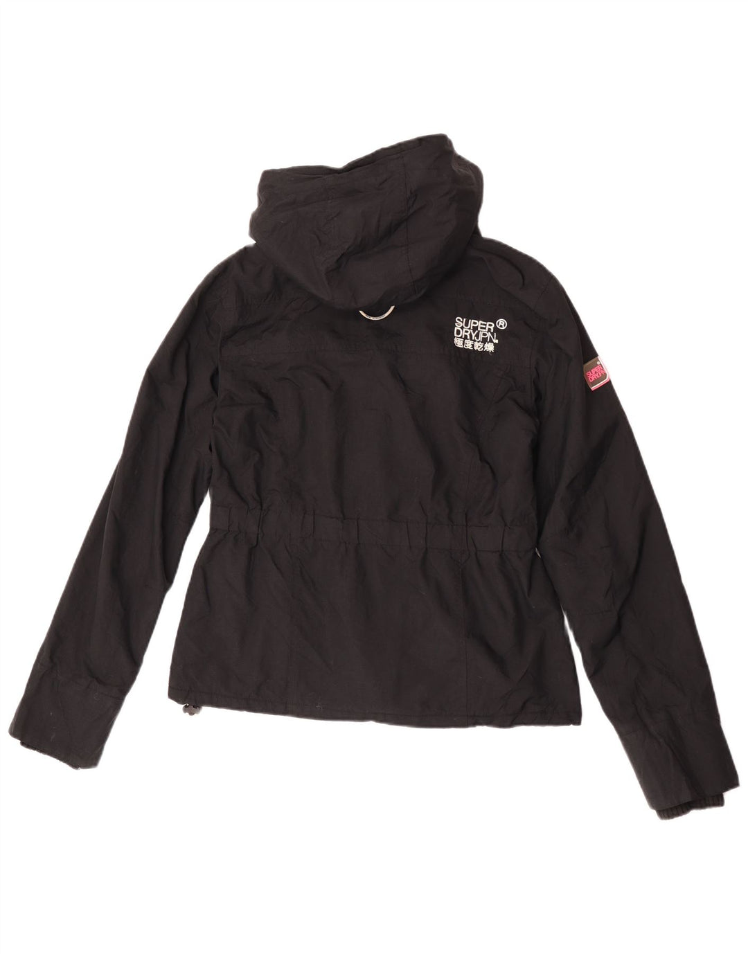 Damska kurtka wiatrówka z kapturem Superdry Graphic UK 14, średnia czarna