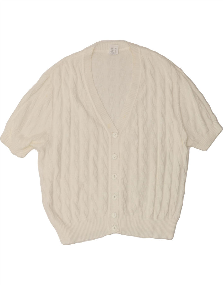 SCHOELLER Womens Short Sleeve Cardigan Sweater IT 44 Medium White Cotton Vintage Schoeller and Second-Hand Schoeller from Messina Hembry 