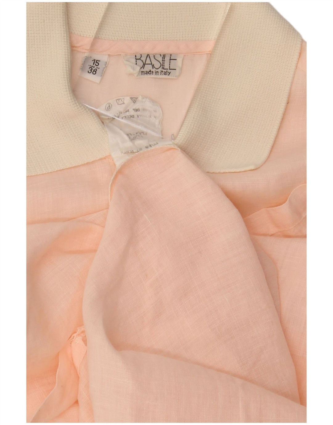 BASILE Womens Short Sleeve Pullover Shirt Size 15 38 Medium Pink Linen