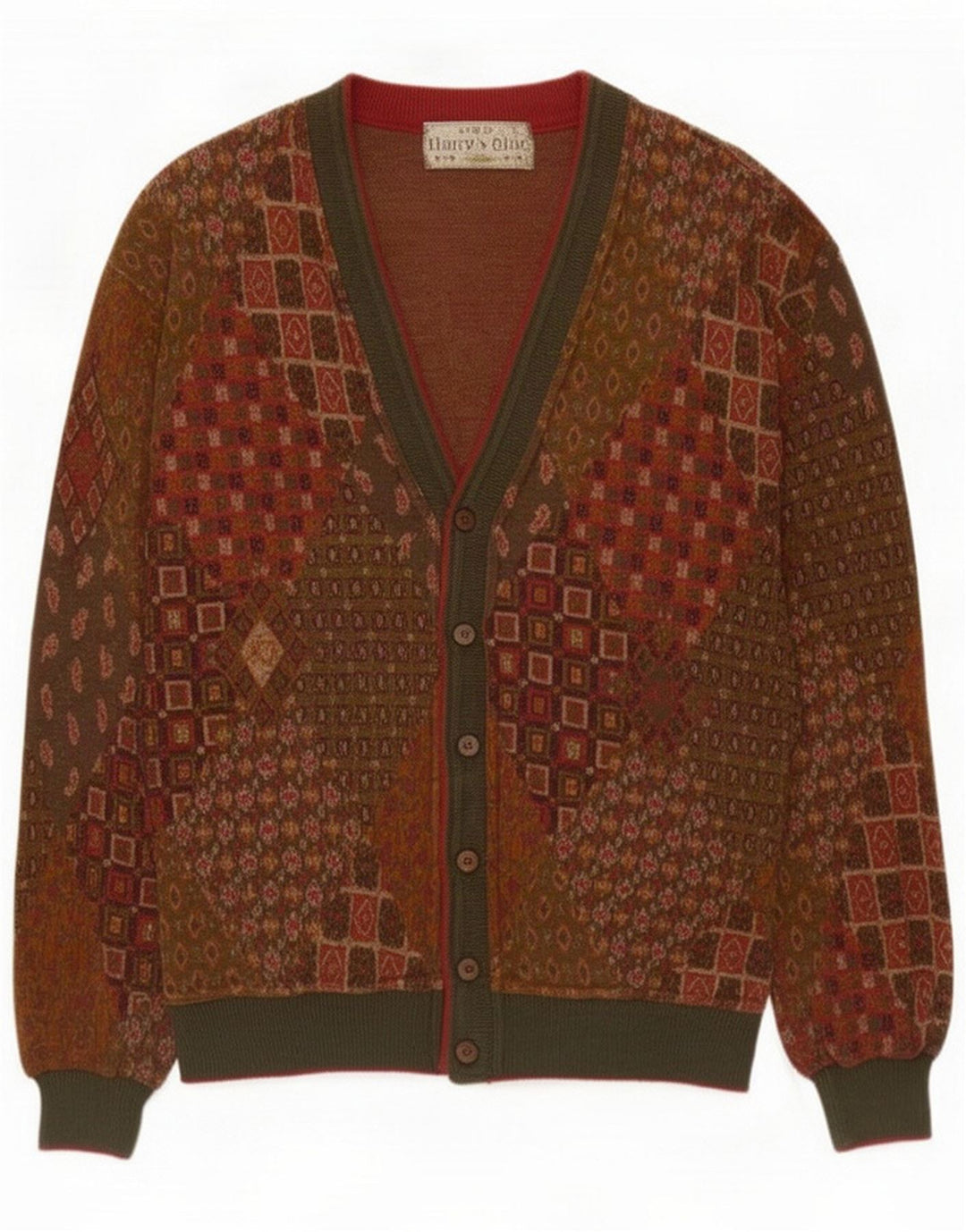 Sweter męski w stylu vintage, średniobrązowy, patchworkowa bawełna