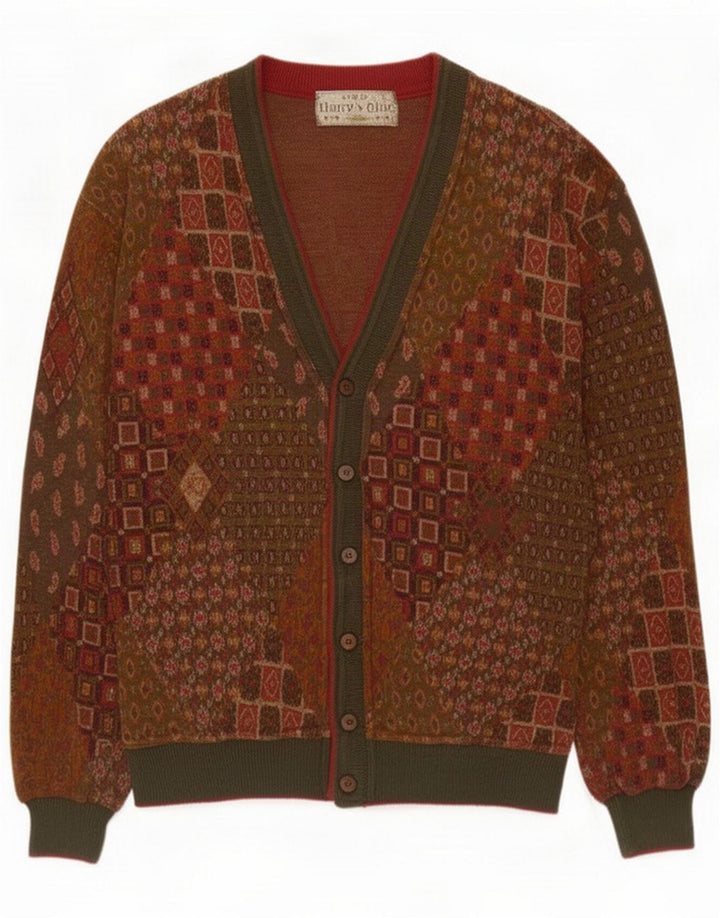 Sweter męski w stylu vintage, średniobrązowy, patchworkowa bawełna