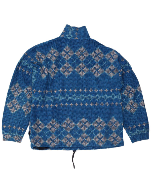 Vintage męski sweter z zamkiem błyskawicznym, duży niebieski geometryczny