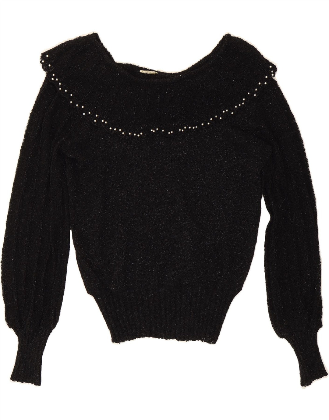 VINTAGE Womens Boat Neck Jumper Sweater EU 40 Medium Black Polyacrylic Vintage Vintage and Second-Hand Vintage from Messina Hembry 