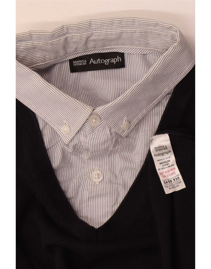 Marks & Spencer Męski sweter z dekoltem w kształcie litery V, średni czarny, bawełniany