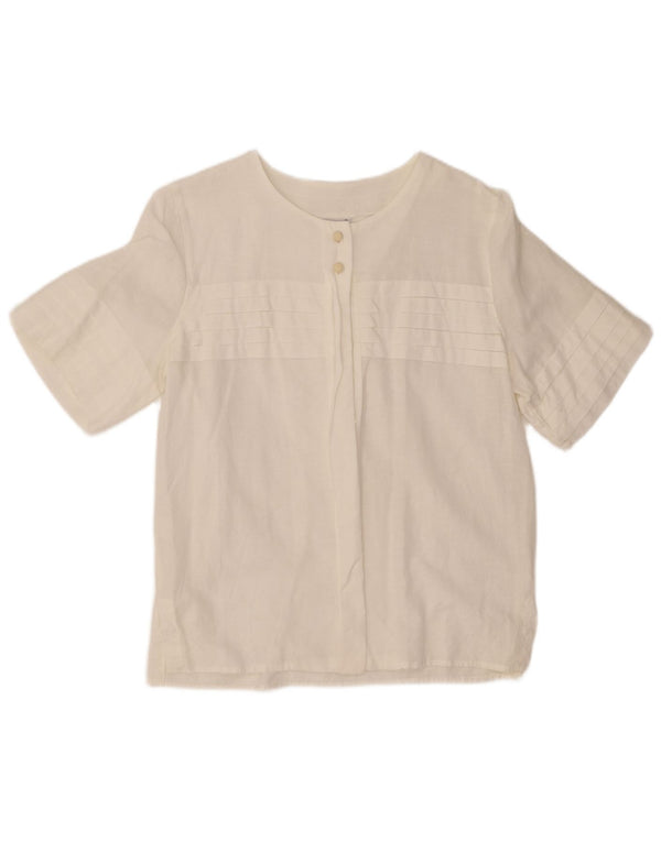 Damska bluzka koszulowa z krótkim rękawem VINTAGE UK 14 Średnia biała bawełna