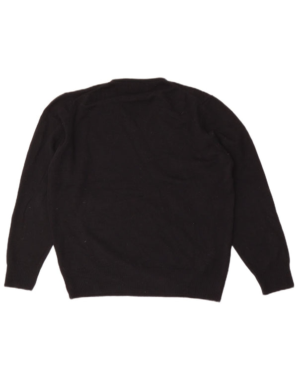 Zara Mens V-Neck Jumper Sweater Large Black Wool