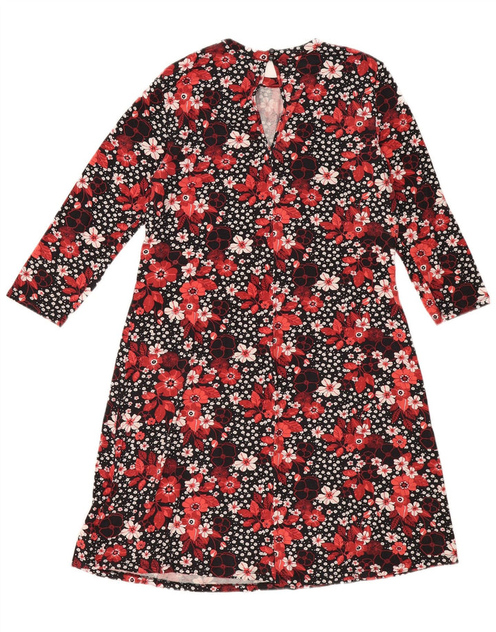 Marks & Spencer Damska sukienka typu shift z rękawem 3/4 UK 12, średnia czarna w kwiaty