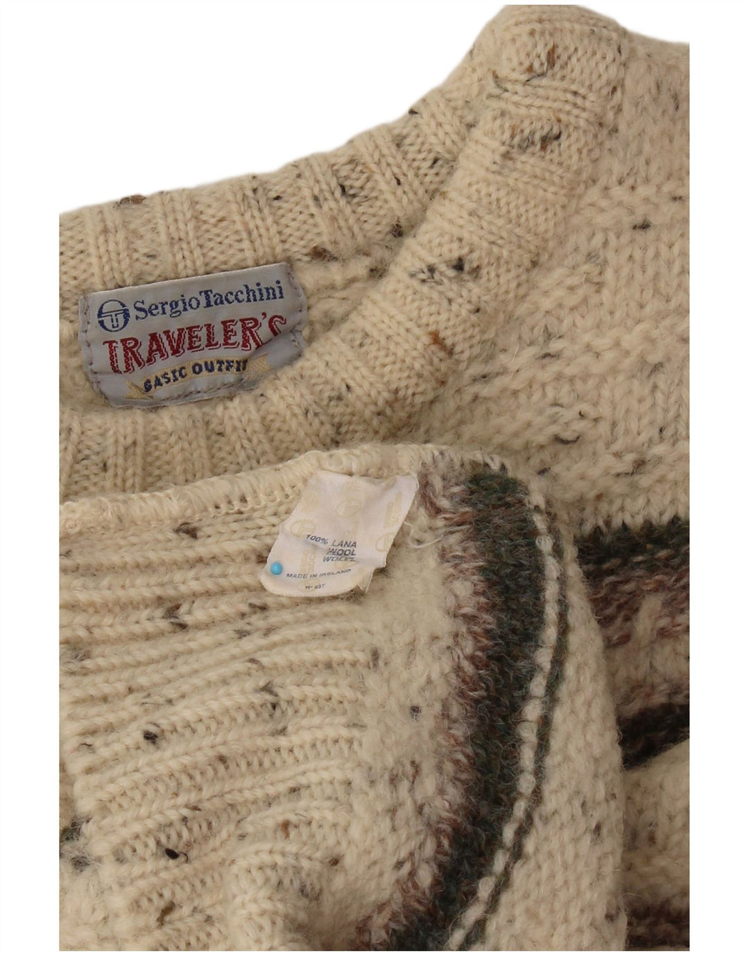 SERGIO TACCHINI Sweter damski z okrągłym dekoltem UK 16, duże beżowe paski