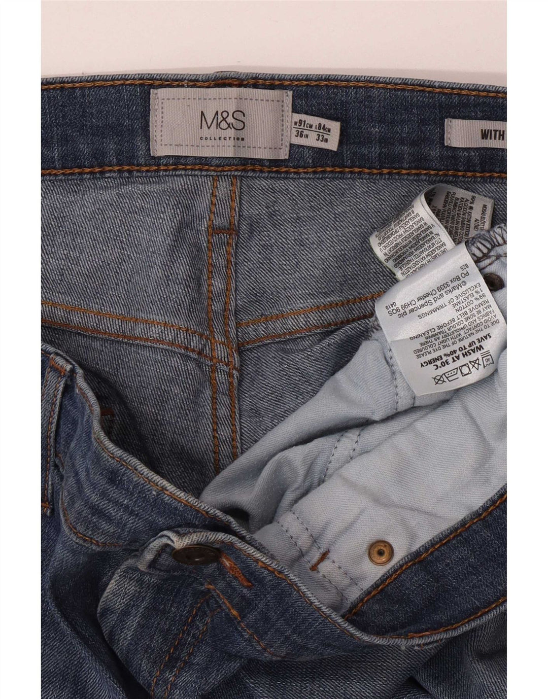 Marks & Spencer Męskie proste dżinsy W36 L33 Niebieskie bawełniane