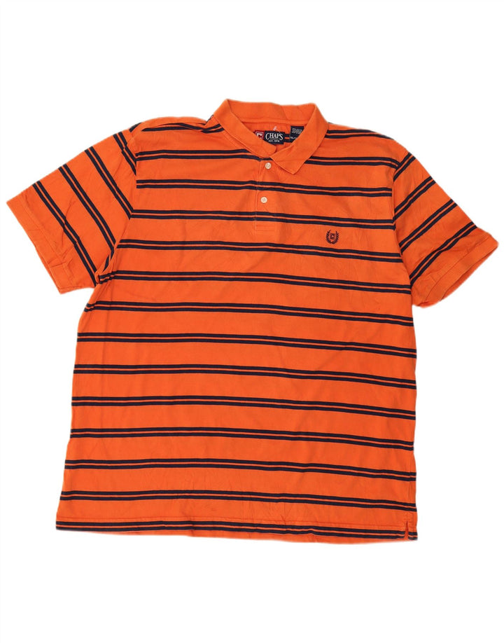 CHAPS Mens Polo Shirt 2XL Orange Striped Cotton