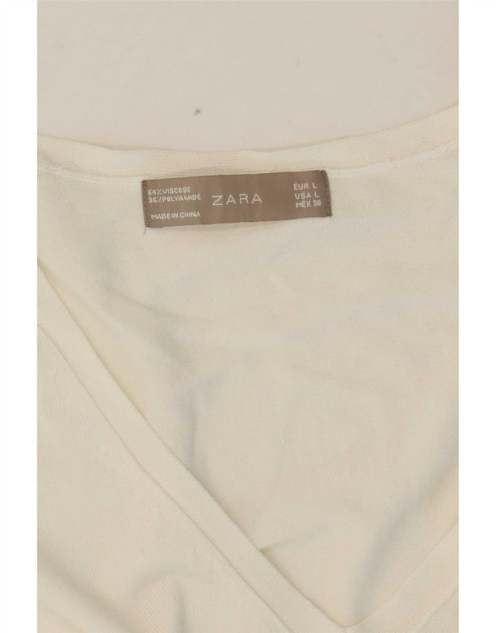 Sweter damski Zara z dekoltem w kształcie litery V, UK 14, średni biały wiskoza