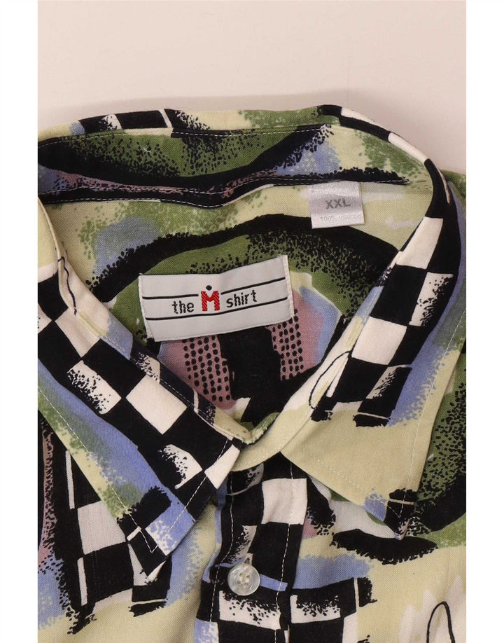Vintage męska koszula z krótkim rękawem 2XL wielobarwna geometryczna wiskoza