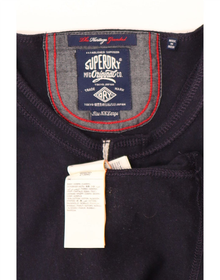 SUPERDRY Męski top z długim rękawem 2XL, granatowy, bawełniany