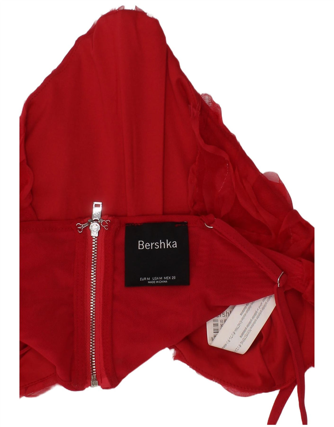 Damski krótki gorsetowy top Bershka, średni czerwony, poliestrowy festiwal