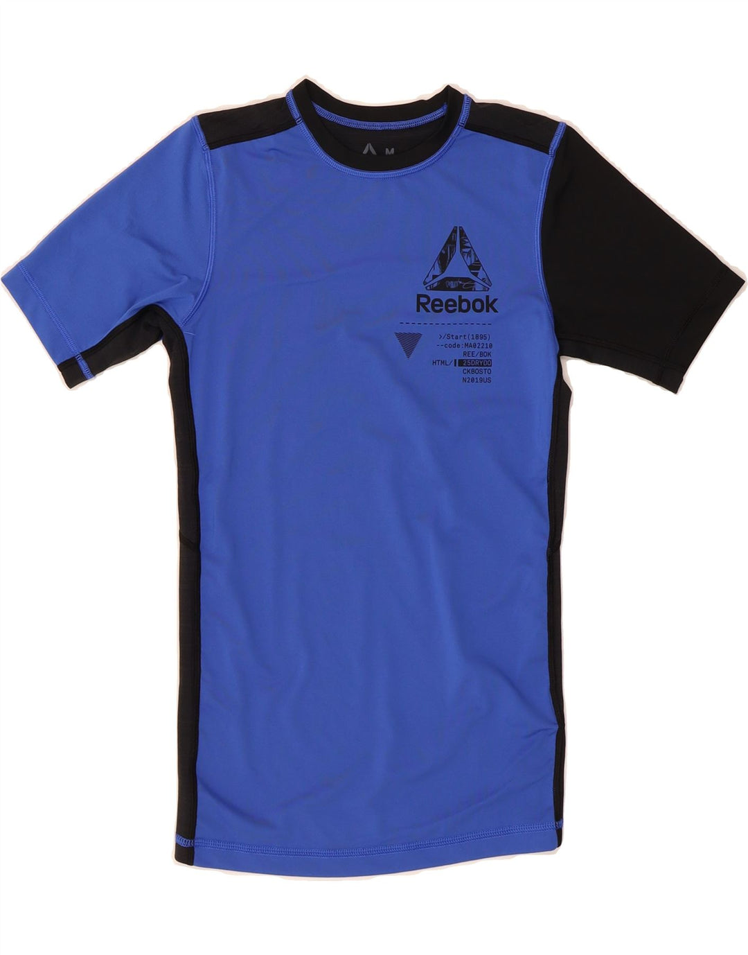 REEBOK Mens T-Shirt Top Medium Blue Colourblock Polyester Vintage Reebok and Second-Hand Reebok from Messina Hembry 