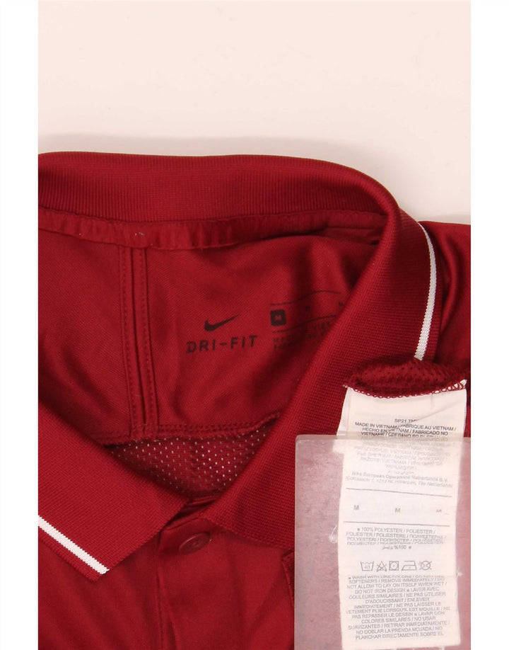Męska koszulka polo Nike Dri Fit, poliestrowa w średnie bordowe paski