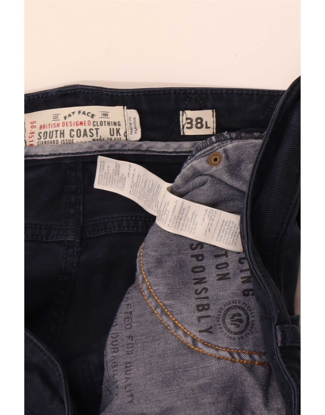 Męskie jeansy slim fit Fat Face W38 L32 Granatowa bawełna