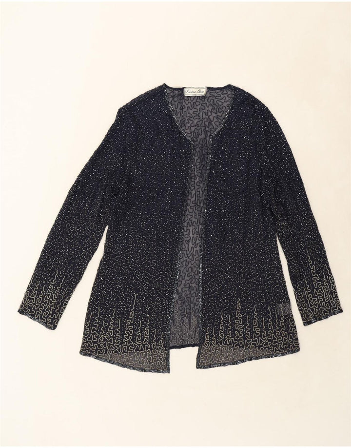 VINTAGE Womens Abstract Pattern Cardigan Top UK 14 Large Navy Blue Vintage Vintage and Second-Hand Vintage from Messina Hembry 