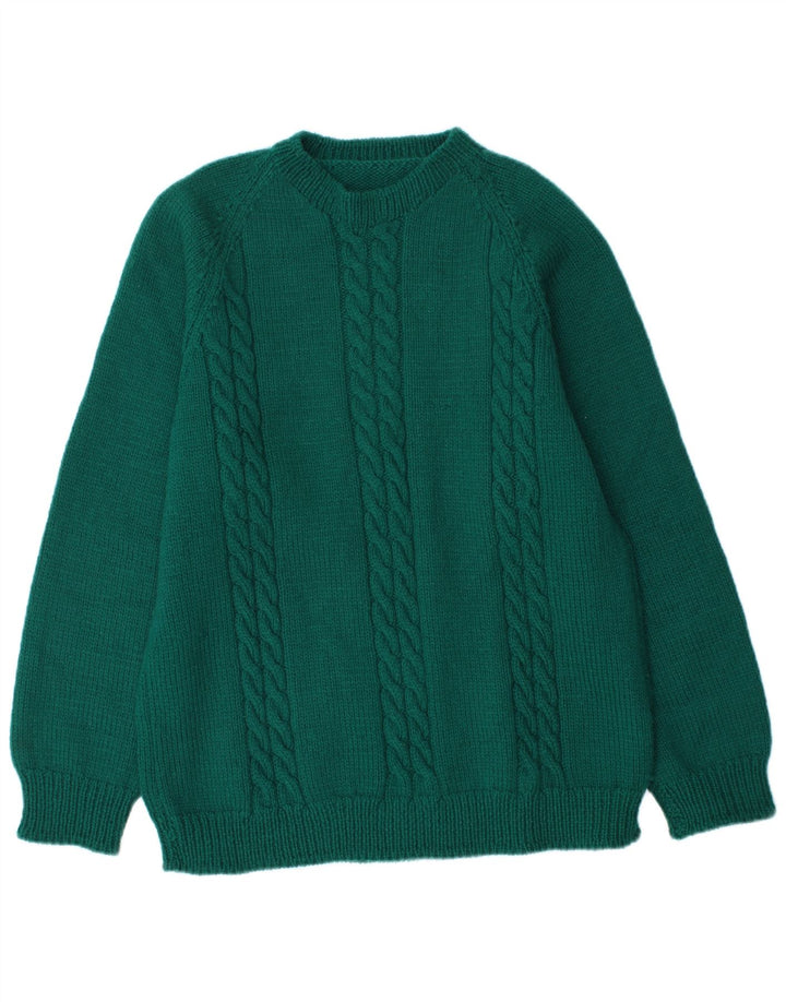 Męski sweter z okrągłym dekoltem w stylu vintage, średnio zielony
