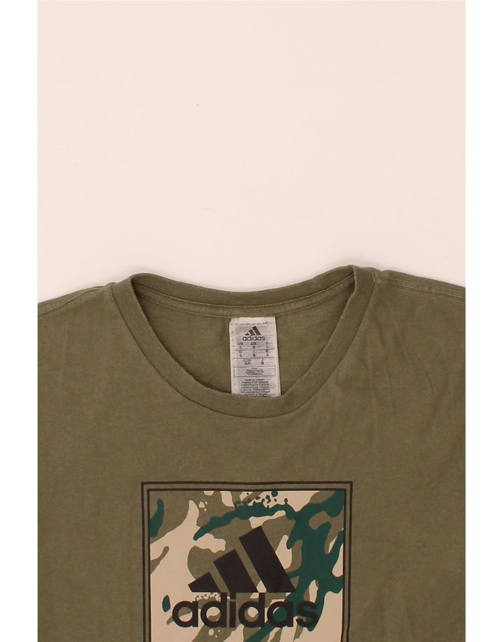 ADIDAS Mens Graphic T-Shirt Top Small Khaki Cotton Vintage Adidas and Second-Hand Adidas from Messina Hembry 