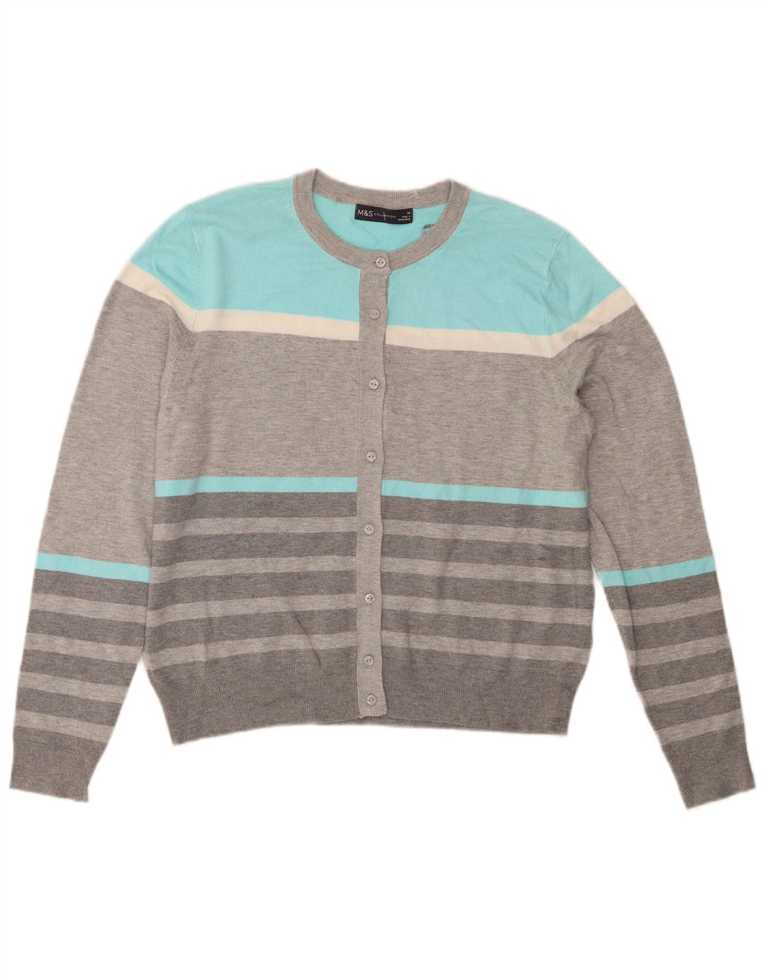 Marks & Spencer Damski sweter typu Crop Cardigan UK 14, duże, szare paski