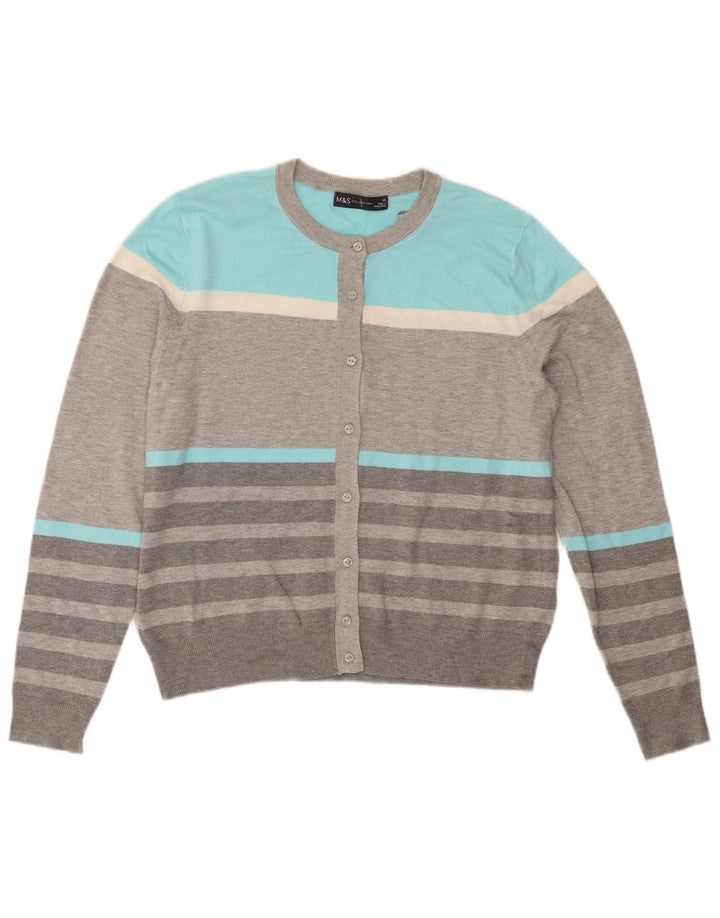 Marks & Spencer Damski sweter typu Crop Cardigan UK 14, duże, szare paski