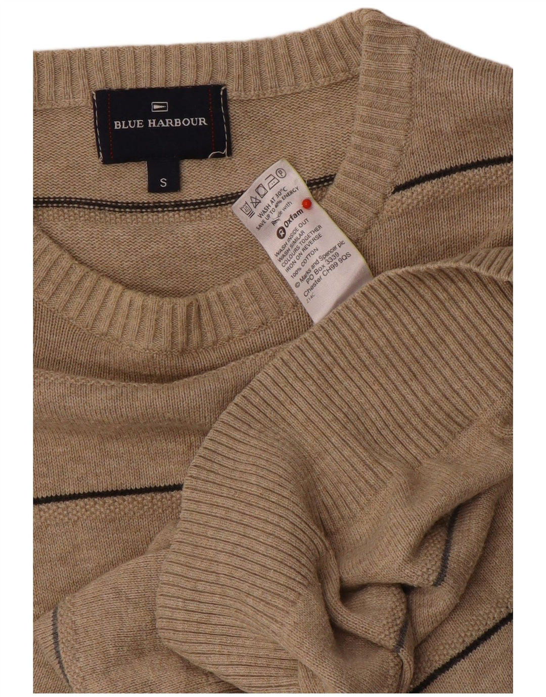 Męski sweter Marks & Spencer Blue Harbor z okrągłym dekoltem, mały, beżowy