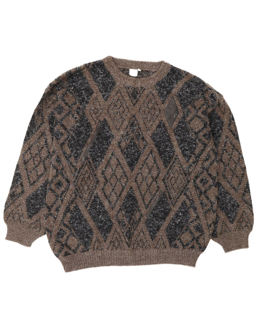 Męski sweter z okrągłym dekoltem w stylu VINTAGE Średni brąz Argyle/diamentowa wełna