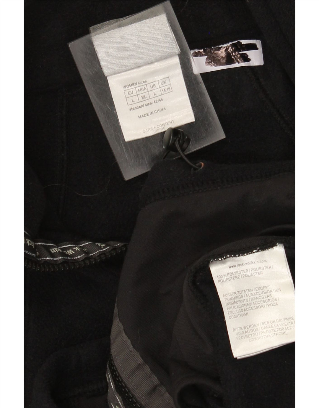 Damska kurtka polarowa Jack Wolfskin z podszewką UK 16, duża, czarna, z poliestru