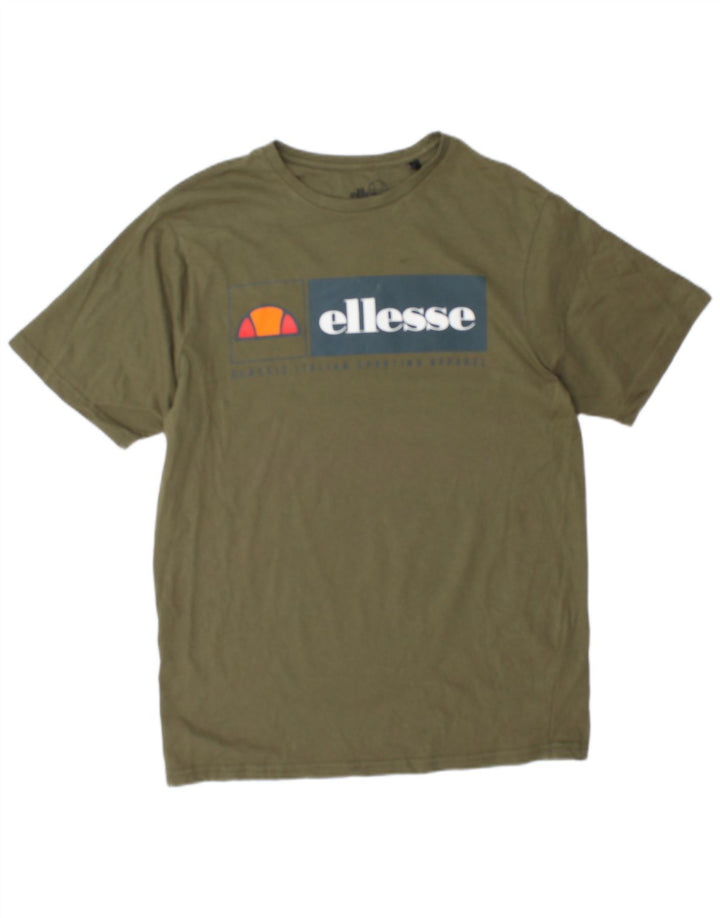 Męski T-shirt z grafiką Ellesse, duży, bawełniany khaki