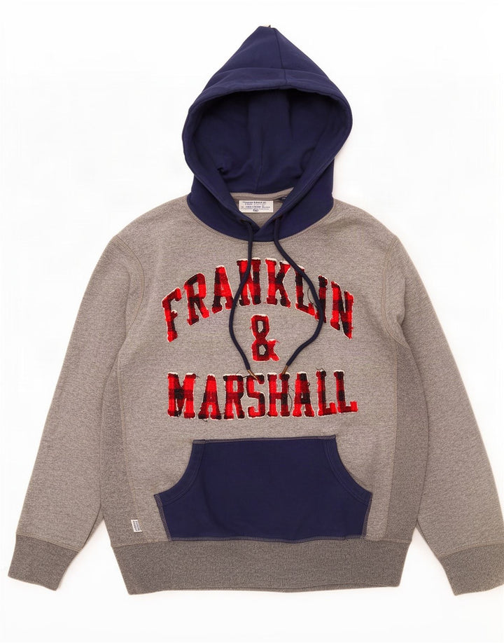 Męski sweter z kapturem i grafiką Franklin & Marshall, duży, szary, z blokami kolorów