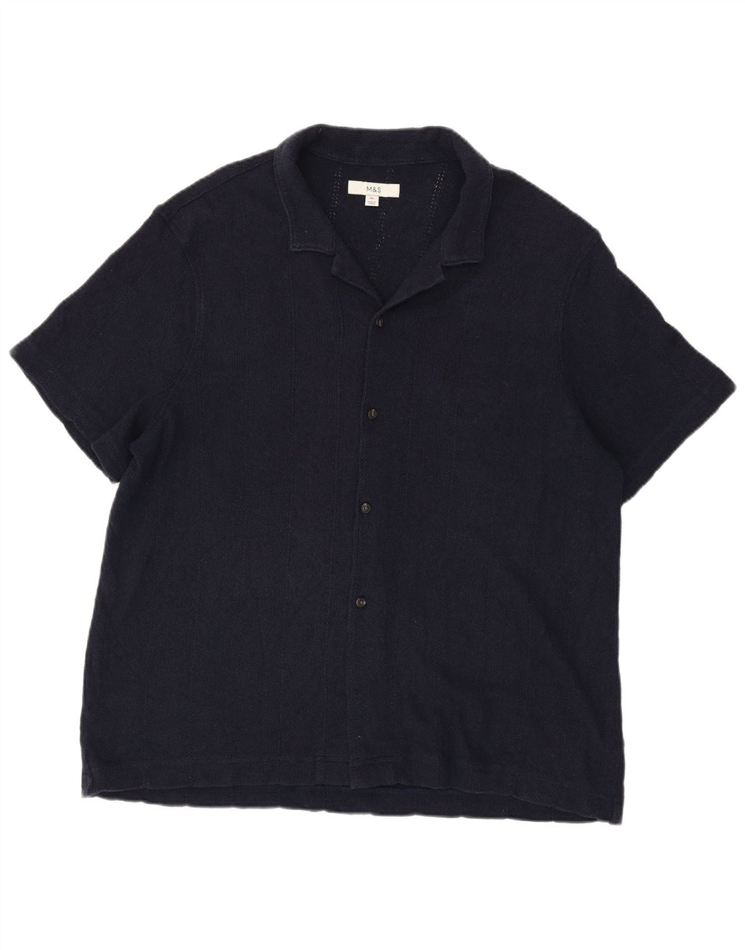 Marks & Spencer Męska koszula z krótkim rękawem, 2XL, granatowa, bawełniana