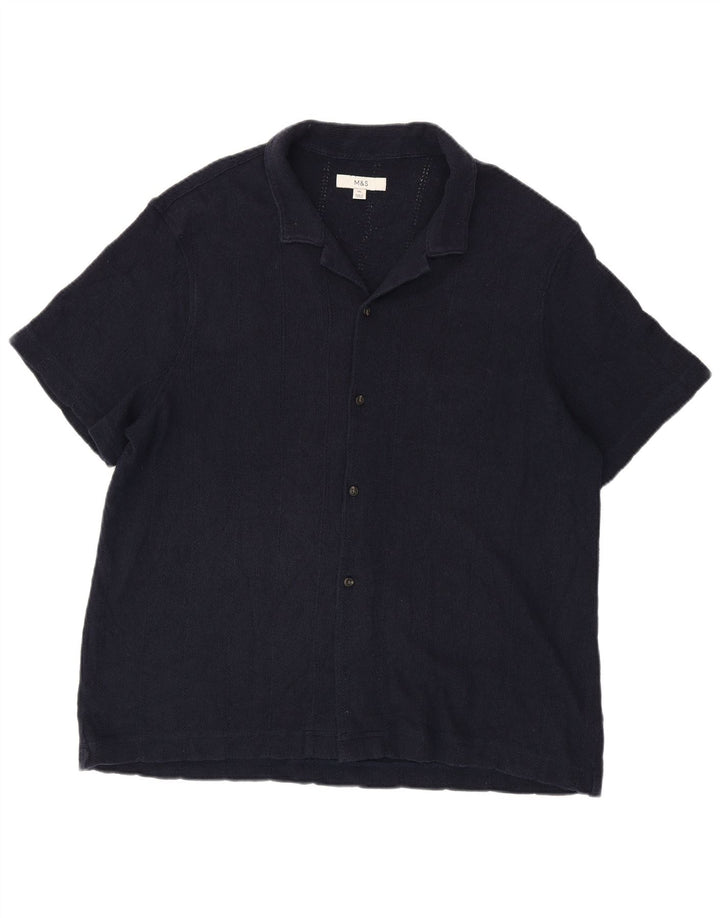 Marks & Spencer Męska koszula z krótkim rękawem, 2XL, granatowa, bawełniana