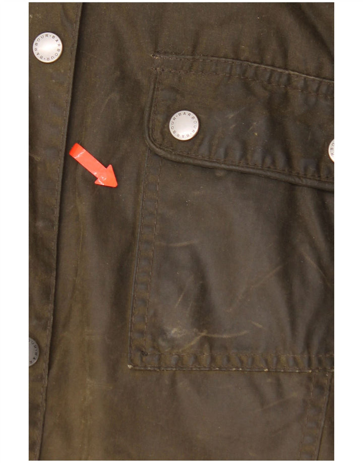 Damska kurtka z kapturem i woskowaną bawełną Barbour UK 12, średnia bawełna khaki