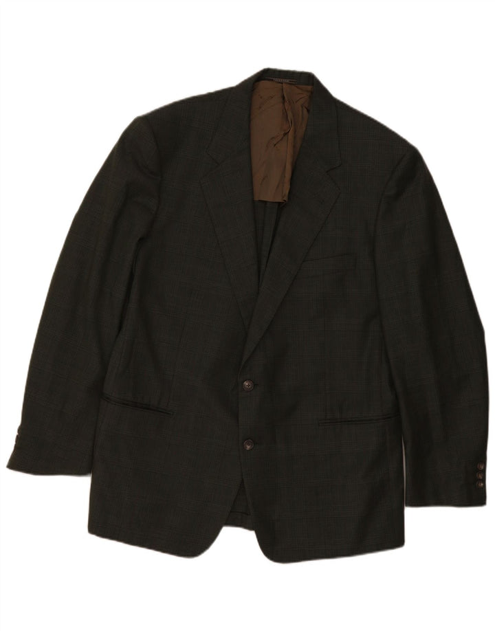 Męska marynarka zapinana na 2 guziki TRUSSARDI IT 54 2XL Wełniana krata khaki