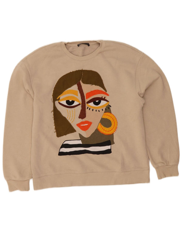 Damska bluza z grafiką Zara, sweter UK 10, mały beż