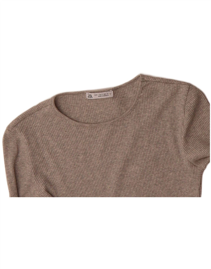 ZARA Womens Long Sleeve Bodysuit UK 8 Small Grey Cotton