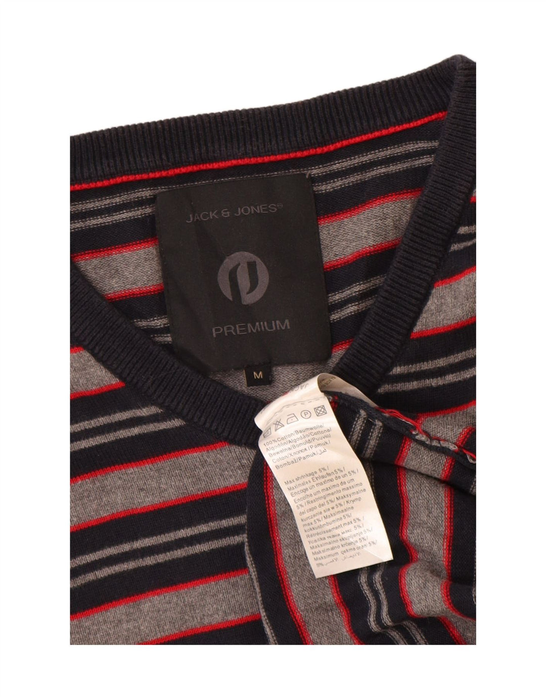 Męski sweter Jack & Jones z dekoltem w kształcie litery V, bawełniany w średnie szare paski