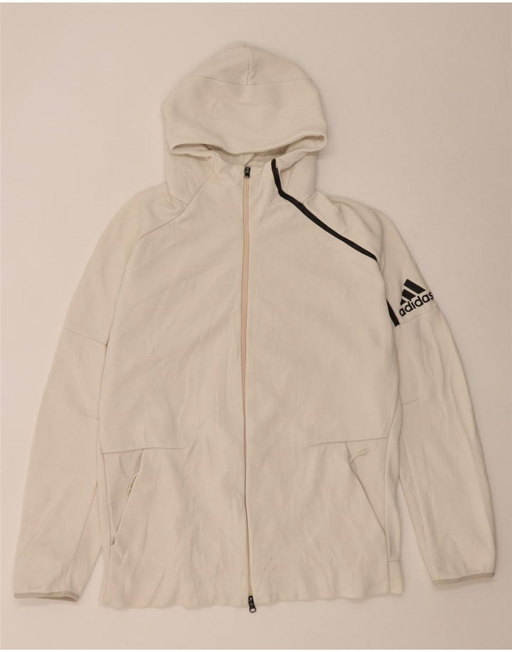 Męski sweter Adidas z grafiką i zamkiem błyskawicznym, duży w kolorze złamanej bieli