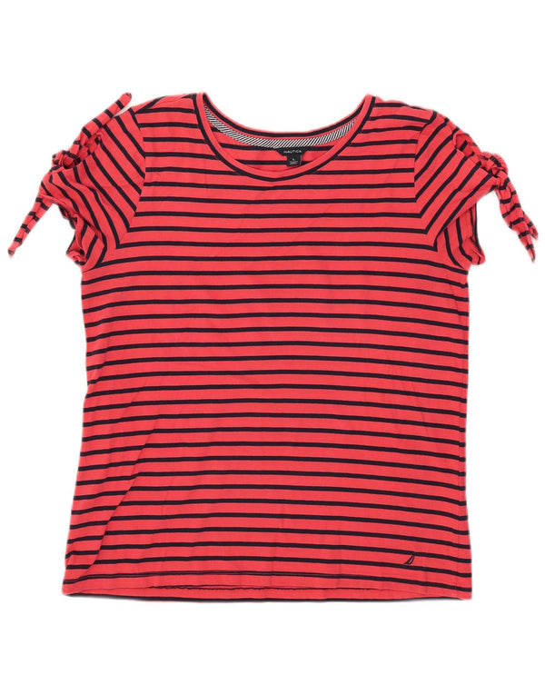 T-shirt damski Nautica UK 14, duży, bawełniany w czerwone paski