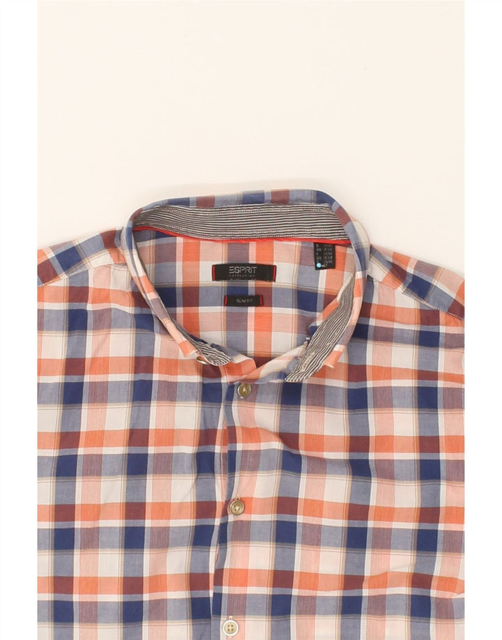 ESPRIT Mens Slim Fit Shirt Size 15 3/4 Medium Blue Check Cotton Vintage Esprit and Second-Hand Esprit from Messina Hembry 