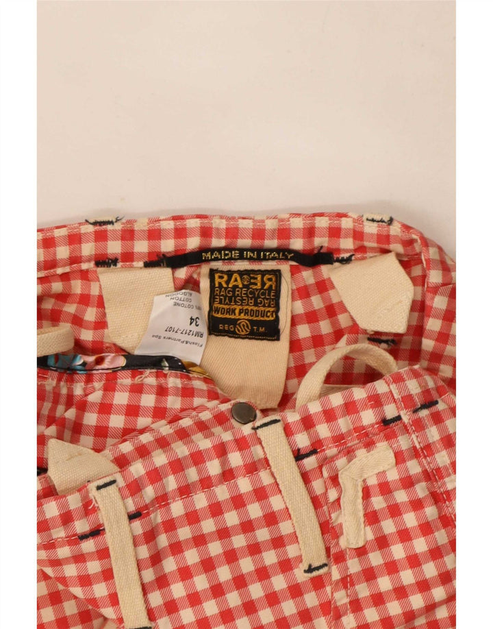Męskie spodenki cargo w stylu vintage W34, duże, czerwone, bawełniane w kratkę